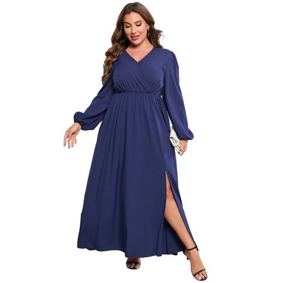 Clearlove Womens Plus Size Casual Midi Dresses Short Sleeve V Neck Drawstring Knee Length Split Dress