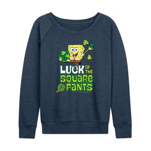 Women's - SpongeBob Squarepants - Luck Of The Square Pants Lightweight French Terry Wide Neck Long Sleeve Shirt - 1 of 4