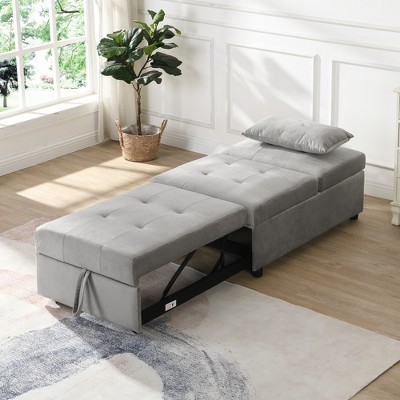 FONTOI Sofa Bed, Convertible Sofa Bed with Ottoman, Upholstered Couch with Adjustable Back for Compact Bedroom Dorm Office, Gray, 26.8"*31.1"*39.8"