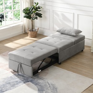FONTOI Sofa Bed, Convertible Sofa Bed with Ottoman, Upholstered Couch with Adjustable Back for Compact Bedroom Dorm Office, Gray, 26.8"*31.1"*39.8" - 1 of 4
