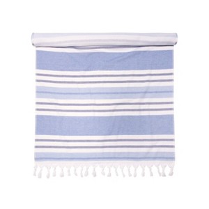 Cotton Oversized Striped Fouta Beach Towel with Tassels by Blue Nile Mills - 1 of 4