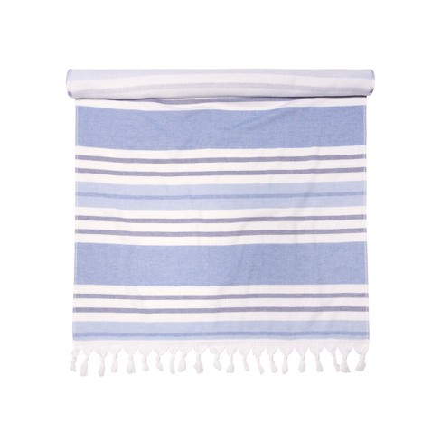 Cabana Stripe Oversized Cotton Beach Towel, Set of 2, Blue - Blue Nile Mills