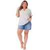 Agnes Orinda Women's Plus Size Summer Floral V Neck Ruffle Puff Short Sleeve Casual Blouse - 3 of 4