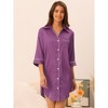 cheibear Women's Button Down 3/4 Sleeve Mini Nightshirt Dress - 3 of 4