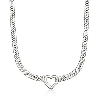 Ross-Simons Sterling Silver Cuban-Link Heart Necklace