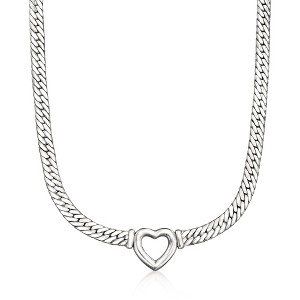 Ross-Simons Sterling Silver Cuban-Link Heart Necklace - 1 of 3