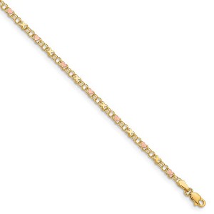 Black Bow Jewelry 14k Yellow Gold And Pink Rhodium Kisses and Hearts Anklet, 10 Inch - 1 of 4