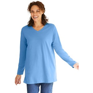 Woman Within Plus Size Perfect Long-Sleeve V-Neck Tunic - 1 of 4