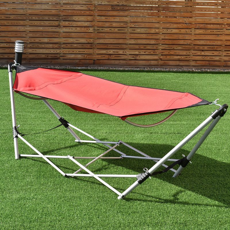 Costway Red Portable Folding Hammock Lounge Camping Bed Steel Frame Stand W/Carry Bag, 3 of 11