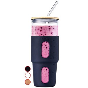 Ler'aze Glass Tumbler with Straw & Bamboo Lid with Silicone Sleeve, Fits Cup Holder, - 32oz - 1 of 1