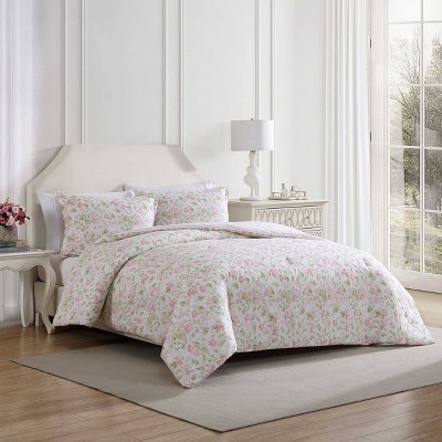 Twin Pink Cotton Reversible Floral Comforter Set