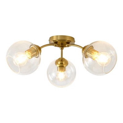 PAKOKULA 20.47 in. 3-Light Gold Modern Semi-Flush Mount with Seeded Glass Shade