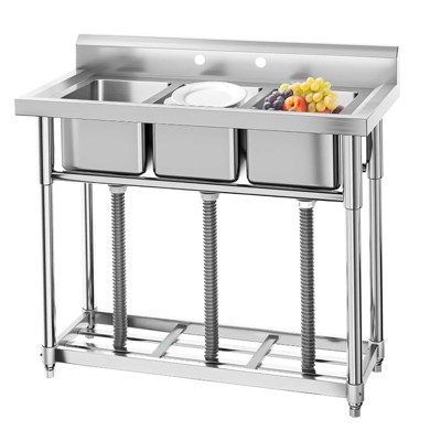 Stainless Steel Commercial Utility Sinks, Freestanding Single Bowl Sinks with Backsplash, Small Prep & Utility Sink