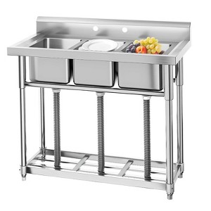 Stainless Steel Commercial Utility Sinks, Freestanding Single Bowl Sinks with Backsplash, Small Prep & Utility Sink - 1 of 4