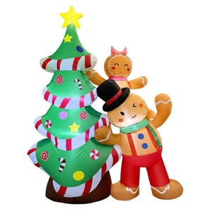 Itopfox 8FT Inflatable Christmas Tree and Gingerbread Man Outdoor Decoration with 5 LED Lights Stakes Sandbags Fast Automatic Inflation - 1 of 4