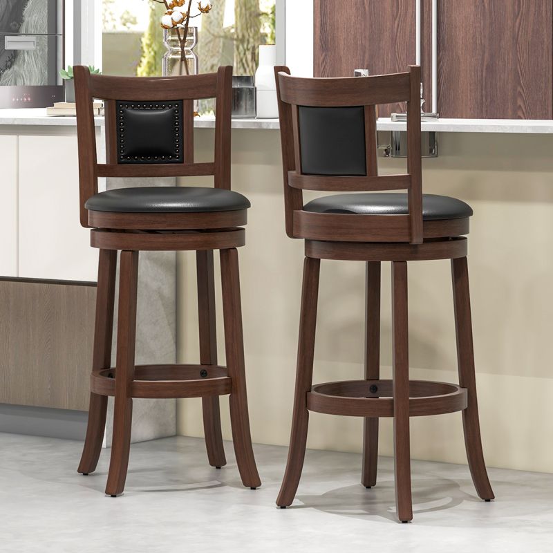 Tangkula 25.5” Upholstered Bar Stools Set of 2/4 360° Swivel Round Counter/Bar Height Stools w/Curved Backrest & Footrest, 3 of 9
