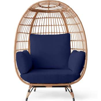 Best Choice Products Wicker Egg Chair Oversized Indoor Outdoor Patio Lounger w/ Steel Frame, 440lb Capacity