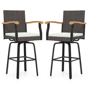 Tangkula 2 PCS Outdoor Rattan 360 degree Swivel Bar Stool w/ Removable Cushion Footrests - 1 of 4