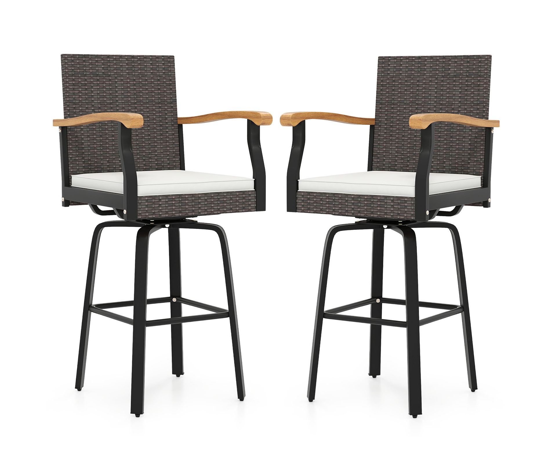 Costway 2 PCS Outdoor Rattan 360 degree Swivel Bar Stool w/ Removable Cushion Footrests