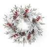 24 Inch Pre-lit Christmas Wreath with 20 Led String Lights, Pine Cones, Red Berries and White Leaves for Home Holiday Party - 2 of 4
