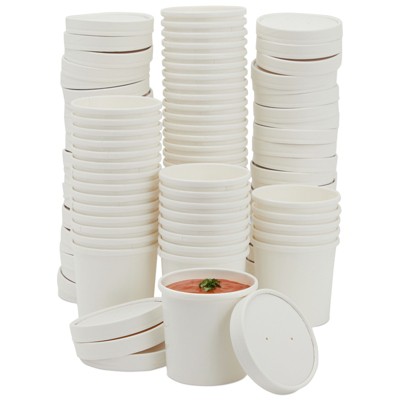 Juvale 50 Pack To Go Soup Cup Take Out Containers with Lids 12 oz, Disposable Paper Bowls, White