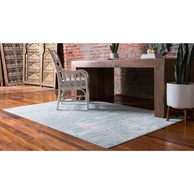 Turquoise and Ivory Rectangular Synthetic Indoor Rug, 5' x 8'