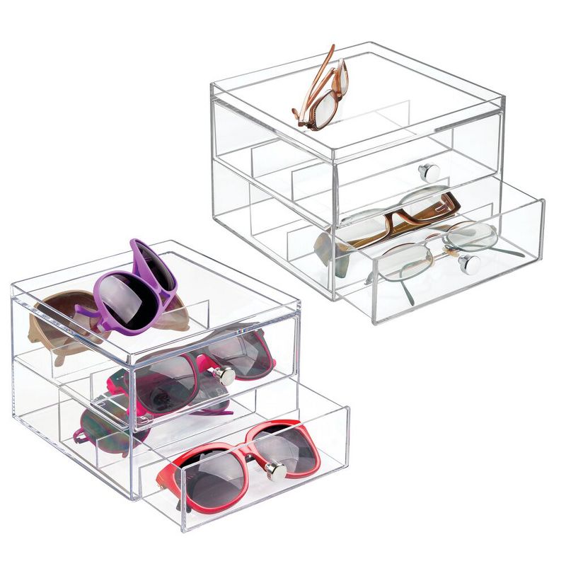 mDesign Plastic Glasses Storage Organizer Box with 2 Drawers, 2 Pack, 1 of 10