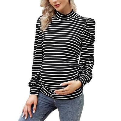 Maternity Top Striped Shirts Pregnant Ruched Tunic Pullover Sweater
