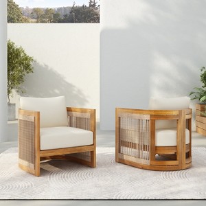 Christopher Knight Home Atoka Outdoor Rustic Acacia Wood and Rope Club Chair with Water-Resistant Cushions (Set of 2) - 1 of 4
