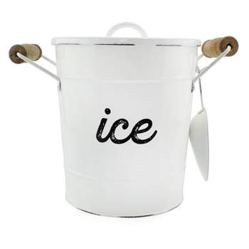AuldHome Design Farmhouse Enamelware Ice Bucket; Retro Style Insulated Metal Ice Server