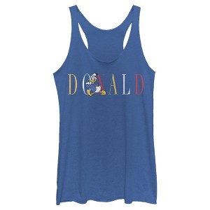 Women's Mickey & Friends Donald Duck Colorful Text Racerback Tank Top - 1 of 4
