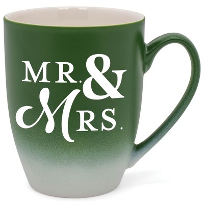 Elanze Designs Mr & Mrs Two Toned Ombre Matte Green and White 12 ounce Ceramic Stoneware Coffee Cup Mug