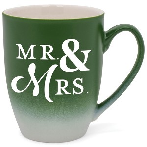Elanze Designs Mr & Mrs Two Toned Ombre Matte Green and White 12 ounce Ceramic Stoneware Coffee Cup Mug - 1 of 4