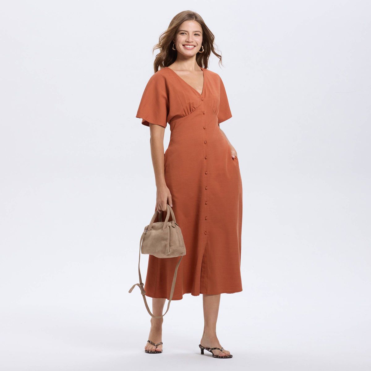 Women's Short Sleeve Button-Down Flared Midi A-Line Dress - A New Day™ - thumbnail 3
