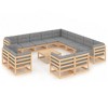 vidaXL 14 Piece Patio Lounge Set with Cushions Solid Wood Pine - Natural With Cushions - 2 of 4