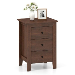 Resenkos 3-Drawer Bedside Cabinet, Storage for Living Room & Bedroom, Modern Walnut Finish Nightstand with Sleek Profile, Walnut Brown - 1 of 4