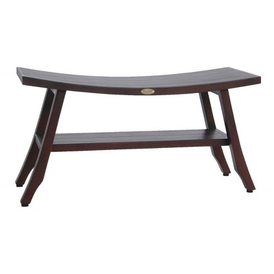 34" Satori DT176 Wide Teak Wood Shower Bench with Shelf - DecoTeak: Rectangle, Non-Upholstered, 250lb Capacity