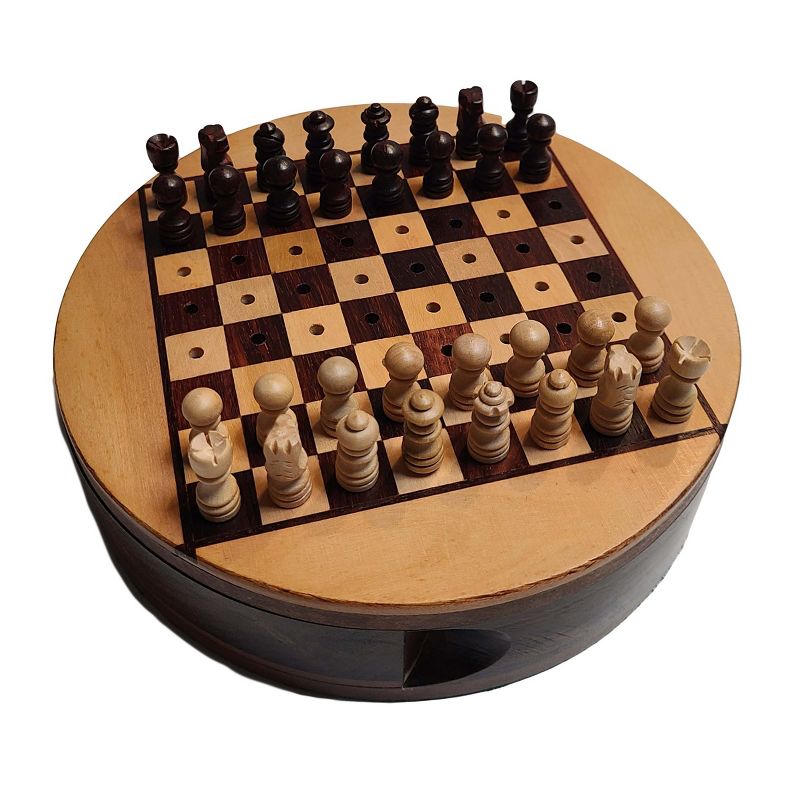 WE Games Round Wooden Travel Chess Set with Pegged Chess Pieces � 6 inches, 1 of 5