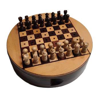 WE Games Round Wooden Travel Chess Set with Pegged Chess Pieces � 6 inches