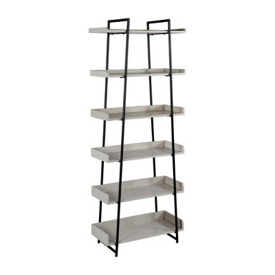 74" 6 Tier Wooden Ladder Storage Bookshelf with Metal Frame Gray/Black - The Urban Port