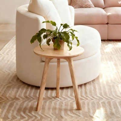 MAYEERTY Solid Oak Wood Round End Table, Small Side Table for Sofa Small Spaces Living Room