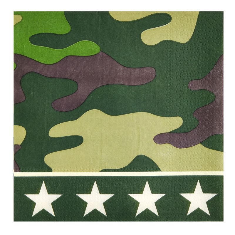 Blue Panda 144-PieceCamo Party Decorations for Army-Themed Birthday, Baby Shower, Serves 24, Camouflage Paper Plates, Napkins, Cups, and Cutlery, 5 of 10