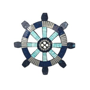 Beachcombers Mosaic Ships Wheel Sign Wall Coastal Plaque Sign Wall Hanging Decor Decoration For The Beach 15.7 x 0.5 x 15.7 Inches. - 1 of 2