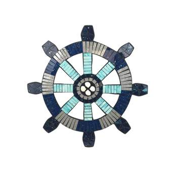 Beachcombers Mosaic Ships Wheel Sign Wall Coastal Plaque Sign Wall Hanging Decor Decoration For The Beach 15.7 x 0.5 x 15.7 Inches.