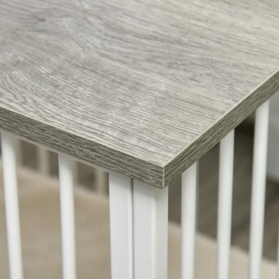 Medium Gray and White Wooden Dog Crate Table with Cushion