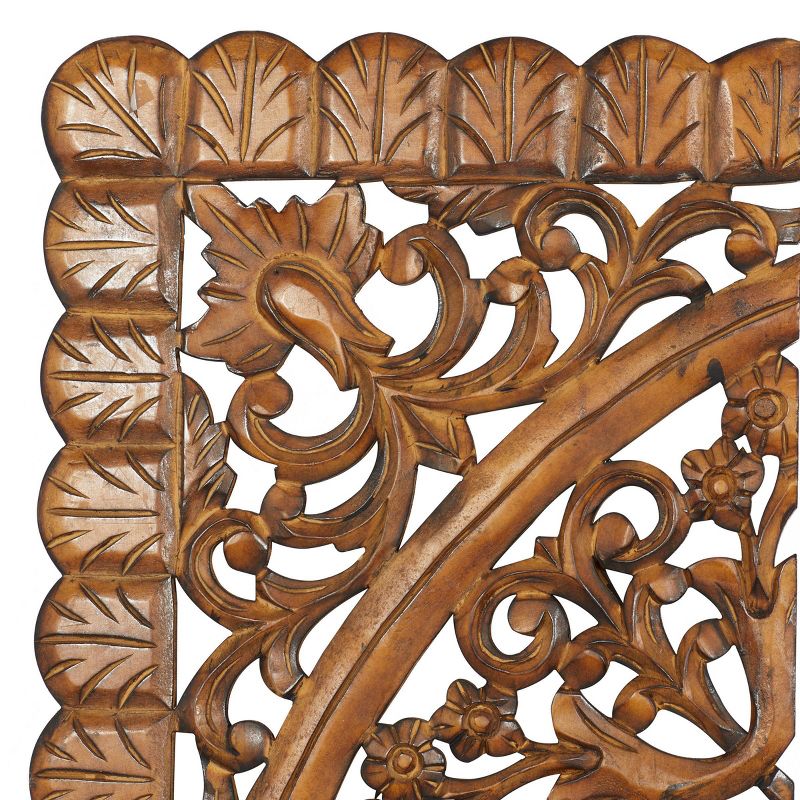 Wood Floral Handmade Intricately Carved Wall Decor with Mandala Design Set of 3 Brown - Olivia &#38; May, 6 of 19
