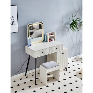 CAVINAS Vanity Desk with Mirror Vanity Table with Sliding Mirror, 4 Drawers, 6 open Shelves for Apartment, Bedroom - 1 of 4