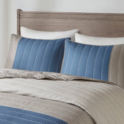 King Blue and Taupe Reversible Microfiber Quilt Set