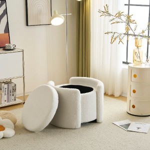 CAVINAS Cozy Boucle Storage Ottoman Bench, Upholstered Round Ottoman with Hidden Storage, Lamb Fleece Bedroom End Bench - 1 of 4