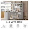 2-in-1 L-Shaped Corner Computer Desk with Bookshelf, Drawers, 11 Open Shelves & Power Outlet, for Study, Office, White/Antique Blue - ModernLuxe - 4 of 4